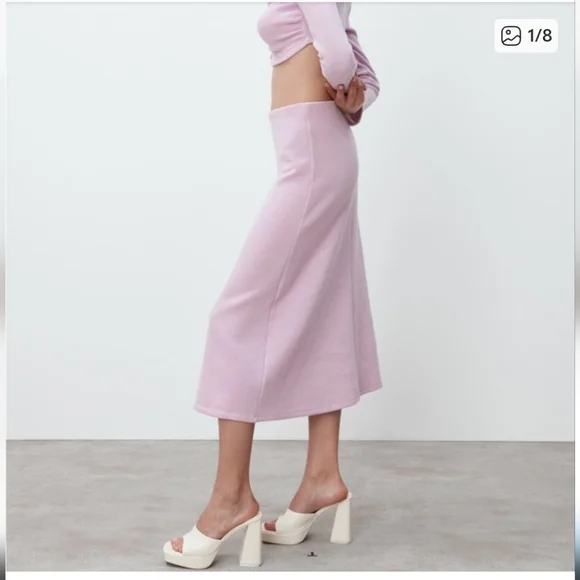 Zara Lilac Purple Knit Midi Skirt - Picture 2 of 7